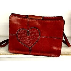 Brighton red leather heart stitched pouch wallet purse EUC
